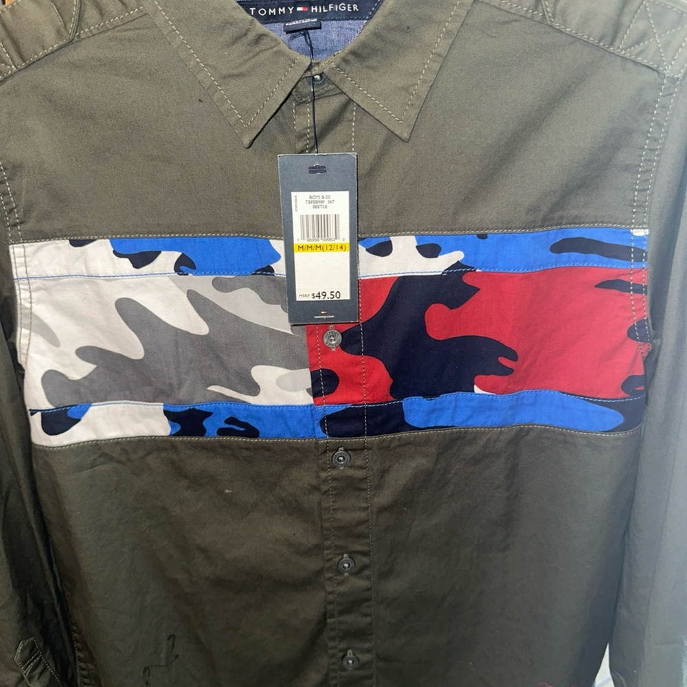 Tommy Hilfiger Kids Button Down Shirt - Olive, Red, Blue, Black, Gray